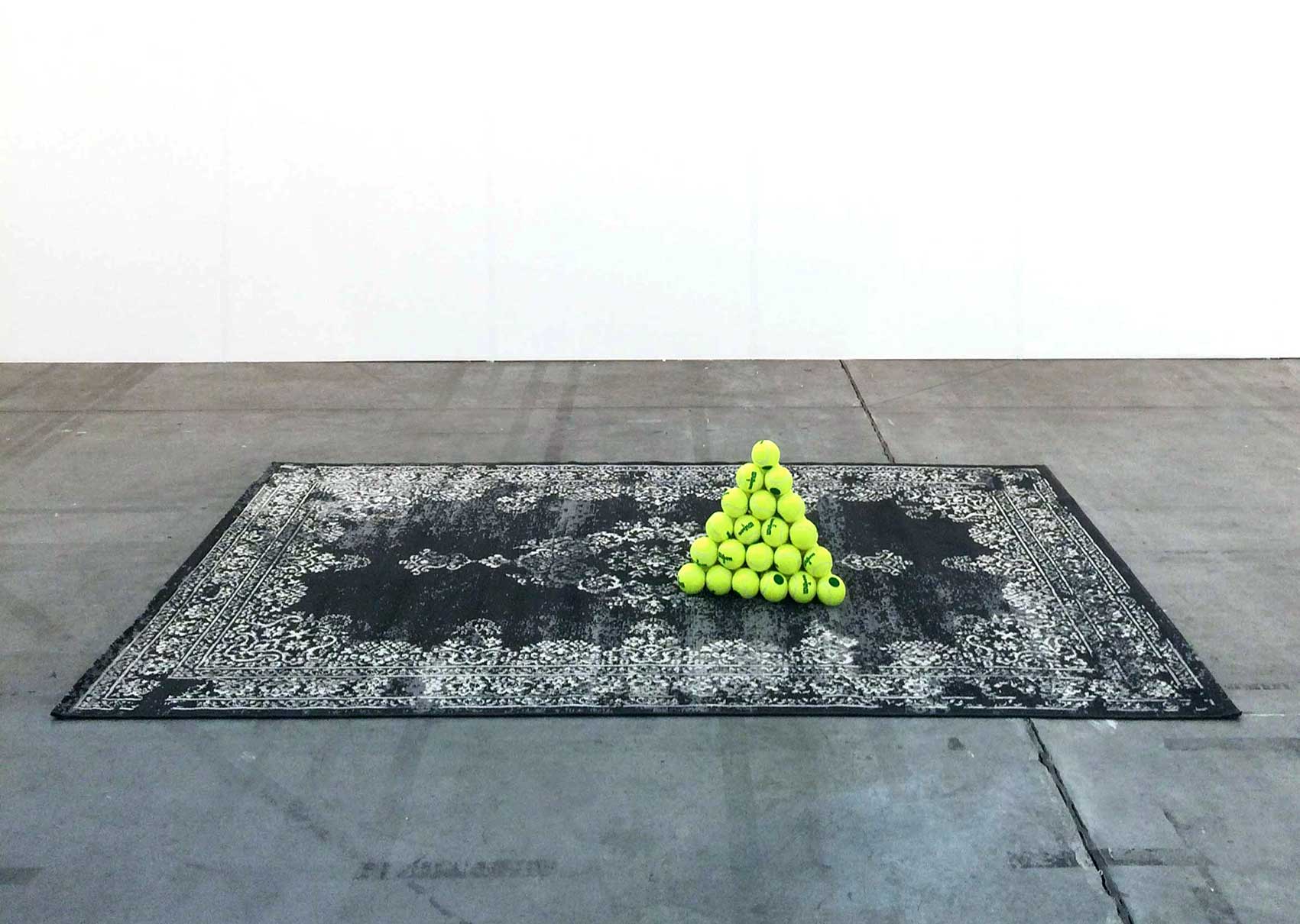 Game, 2016, Persian rug, Wilson tennis balls, cm. 32 x 160 x 230
